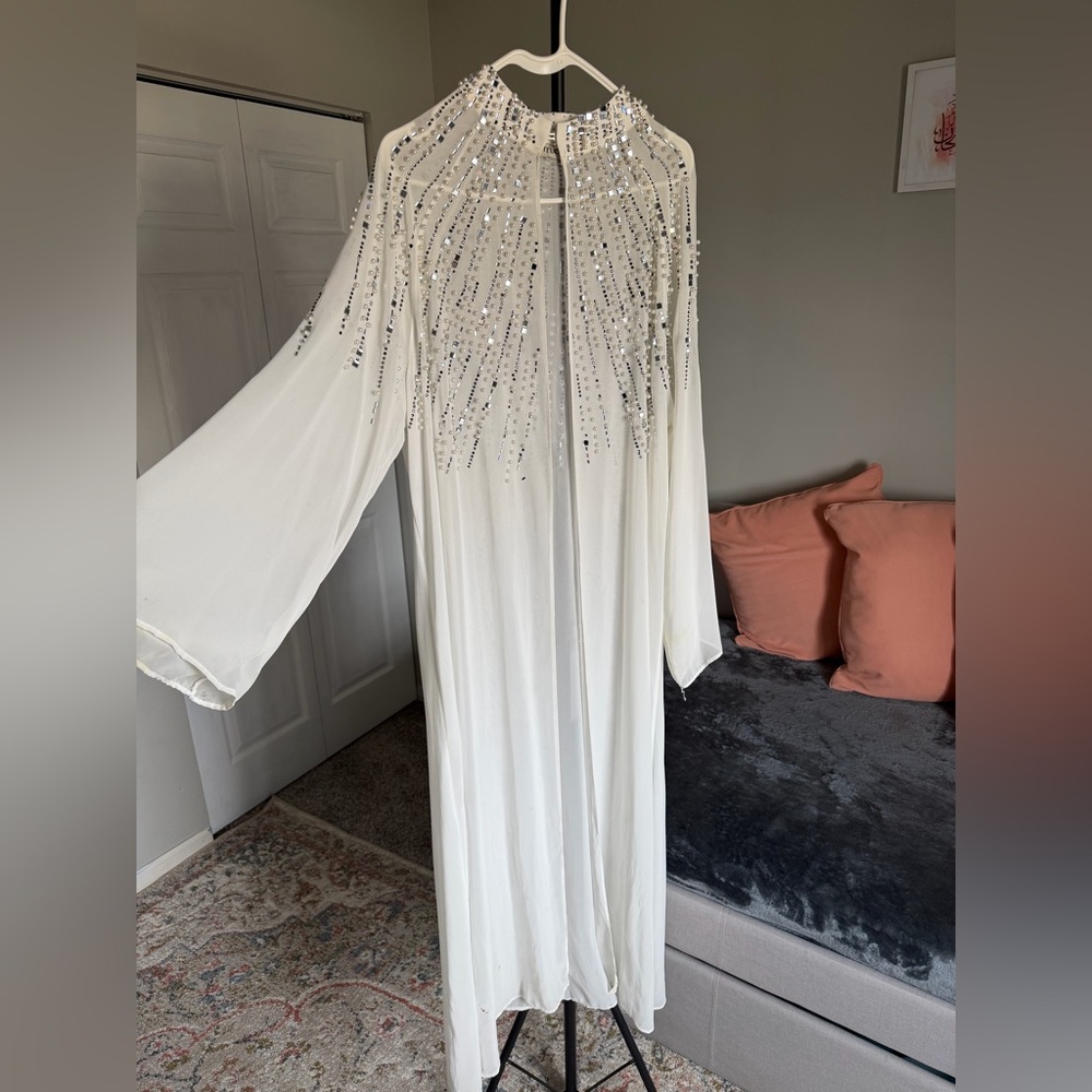 Pearl Cape Abaya with Silver beads